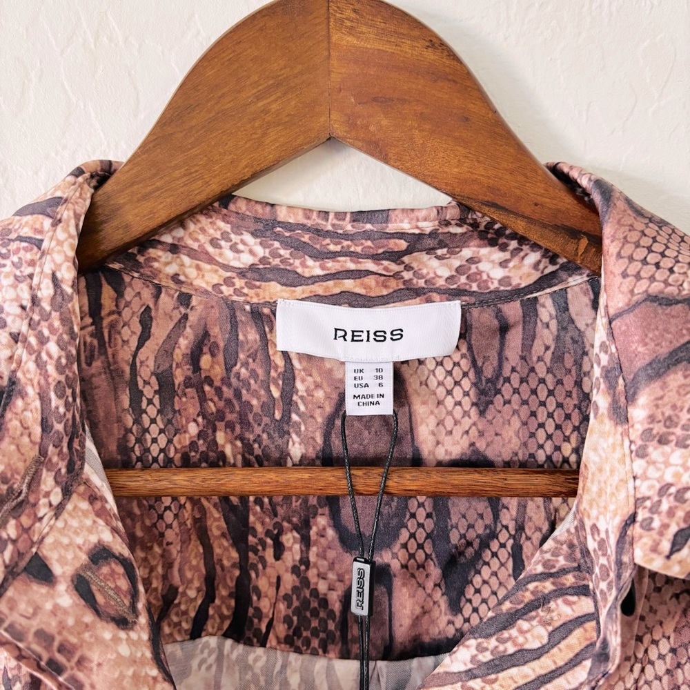 Reiss Women’s Farah Snake Print Belted Midi Dress Size‎ 6 NWT Brown Tan - Picture 4 of 14